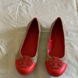 Tory Burch Ballet flat raffia logo natural orange size 9